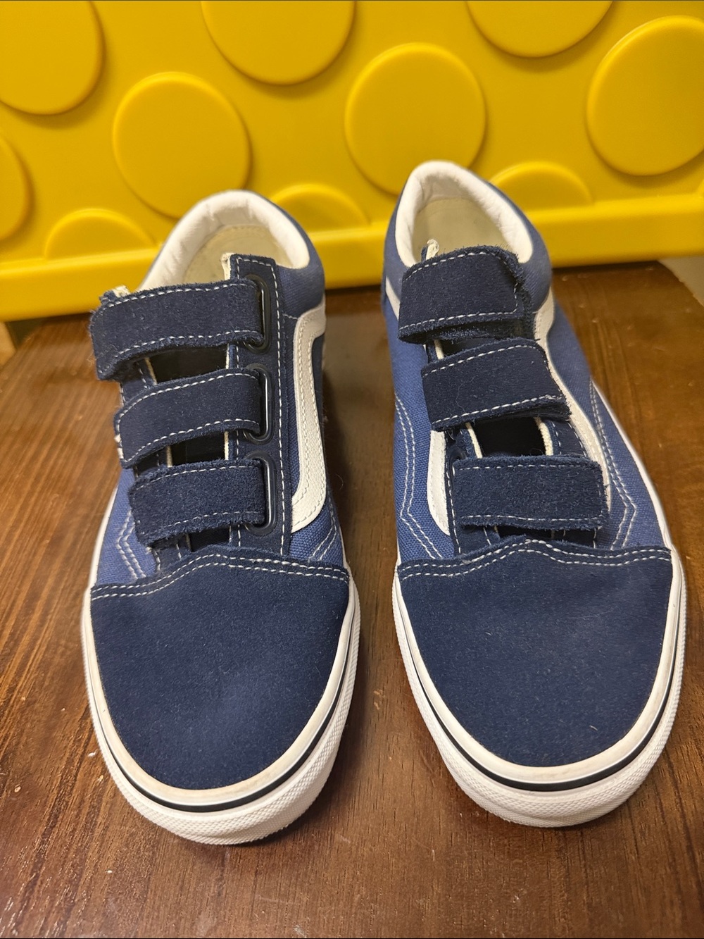 Vans Kids Navy Blue Velcro Sneakers with White Side Stripe